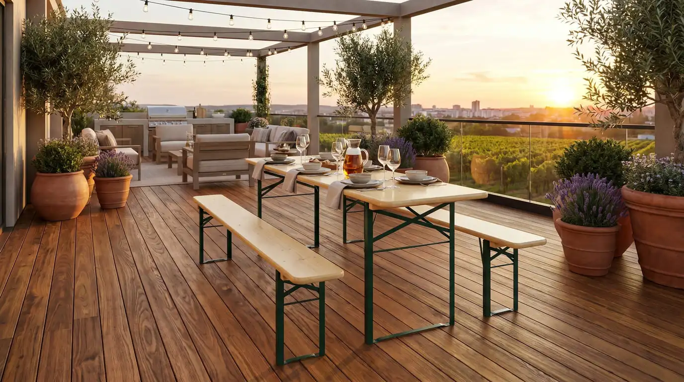 Beergarden-möbler på terrassen