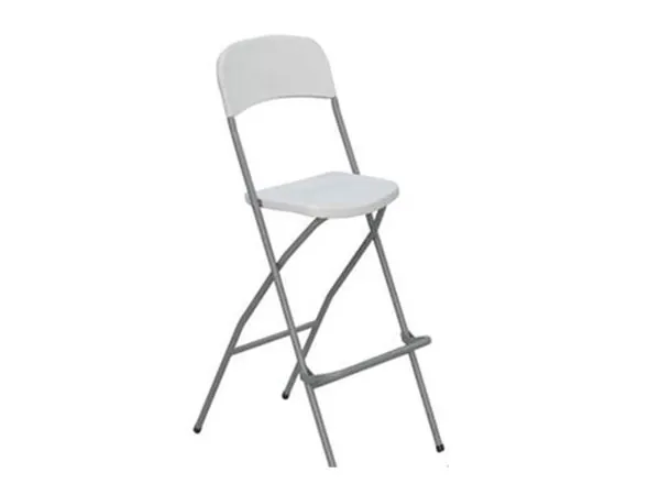 grå storlekontaitettava barpall, jonka istuinosa ja selkänoja ovat valkeat.