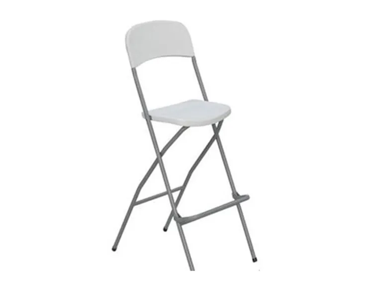 grå storlekontaitettava barpall, jonka istuinosa ja selkänoja ovat valkeat.
